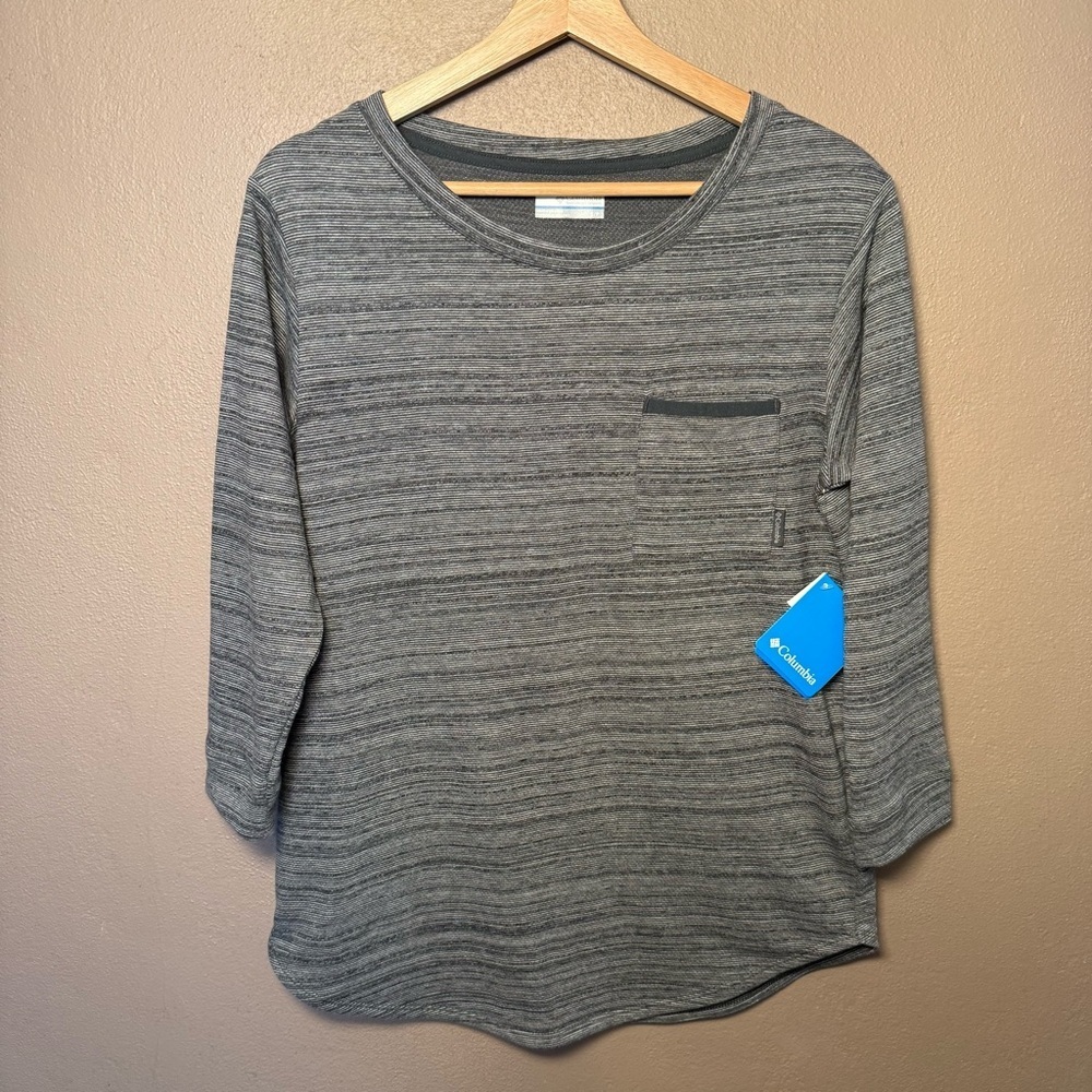 Columbia Primrose Heathered Grey 3/4 Sleeve Cotton Blend Top Women's Size Small